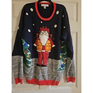 Ugly Jolly Christmas Sweater Mens XXL Lumberjack Hunter Santa Claus Pullover